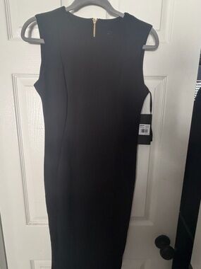 Andrew Marc Black Midi Sheath Dress with Gold Zip